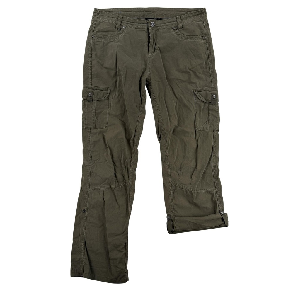Kuhl Cargo Pants Womens 14 Green Straight Leg Roll Up Travel Hiking Casual